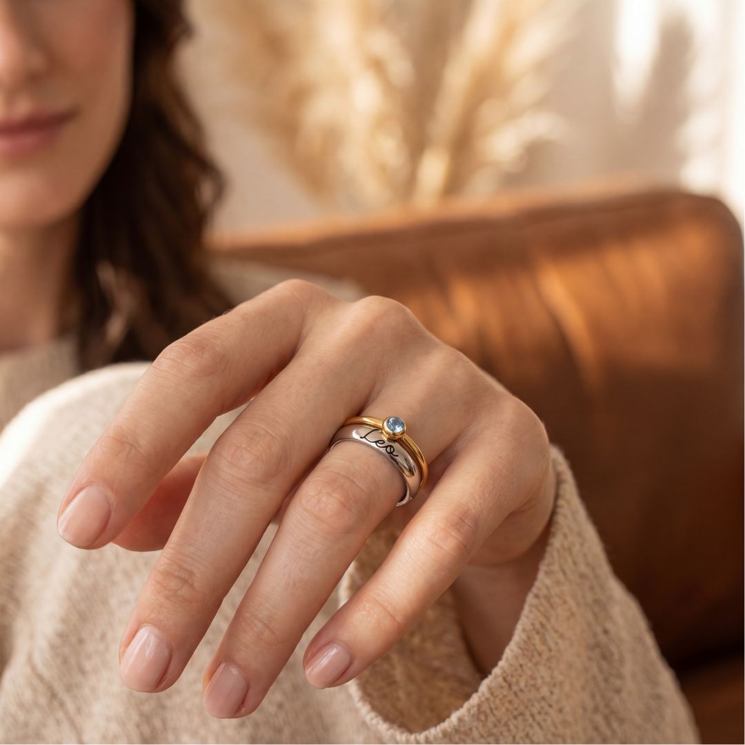 Personalized Birthstone Engraved Ring