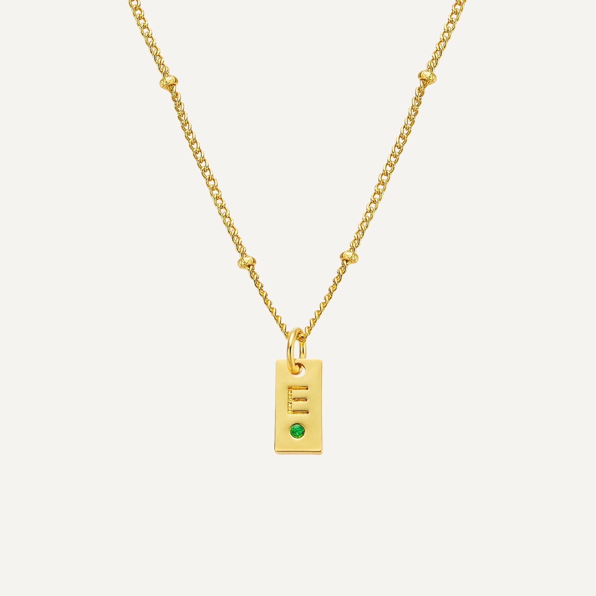 Tag Initial Necklace with Birthstone