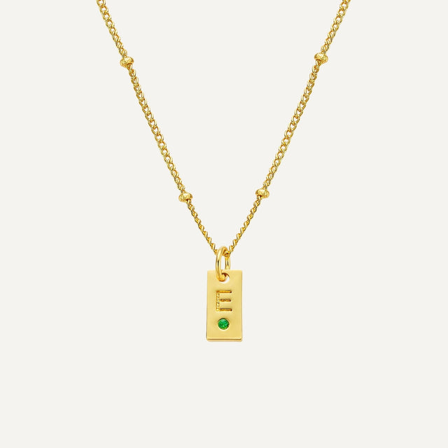 Tag Initial Necklace with Birthstone