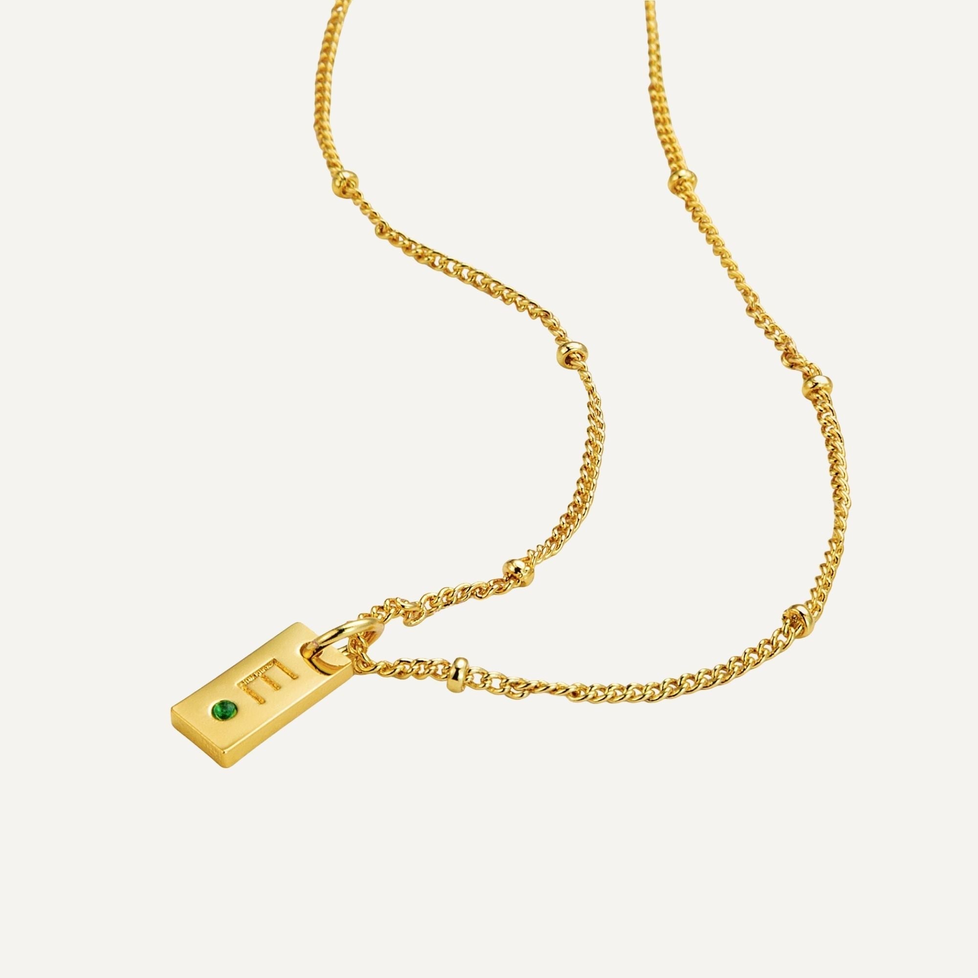 Tag Initial Necklace with Birthstone
