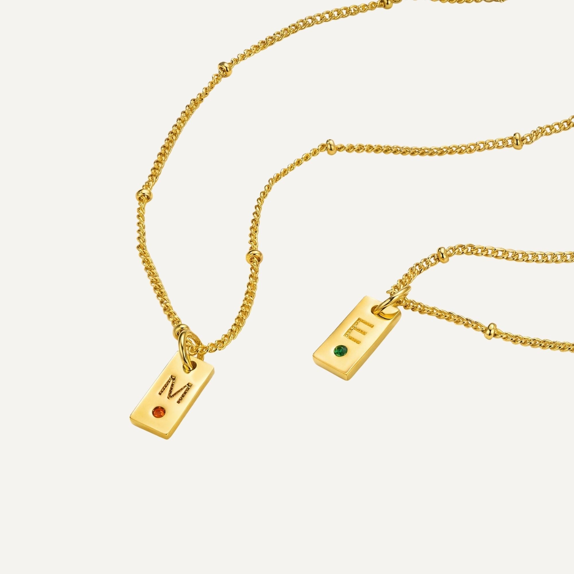 Tag Initial Necklace with Birthstone