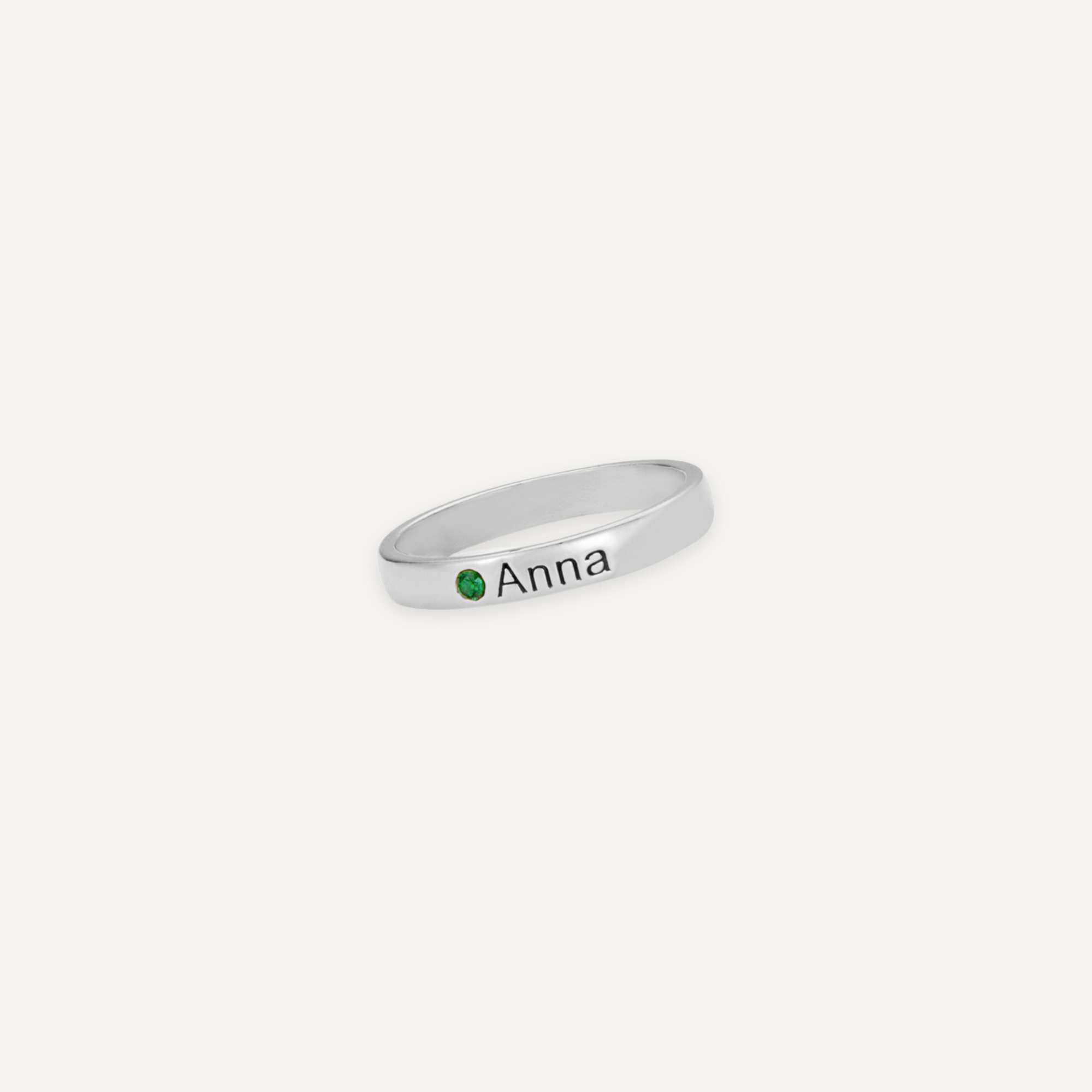 Stackable Engraved Name Rings with Birthstone