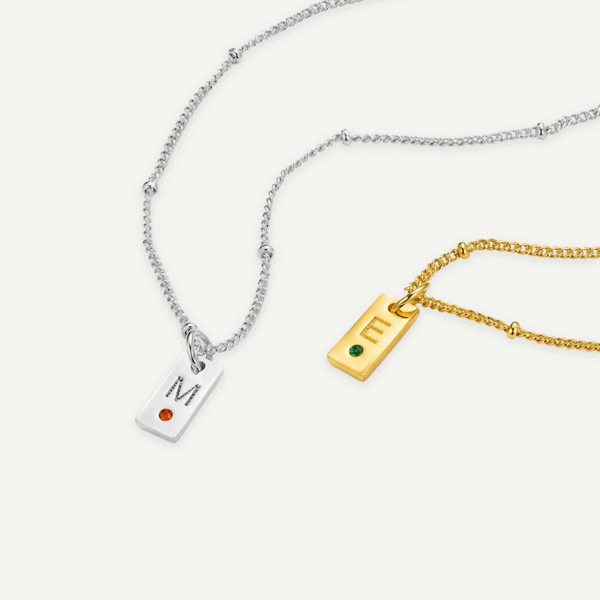 Tag Initial Necklace with Birthstone