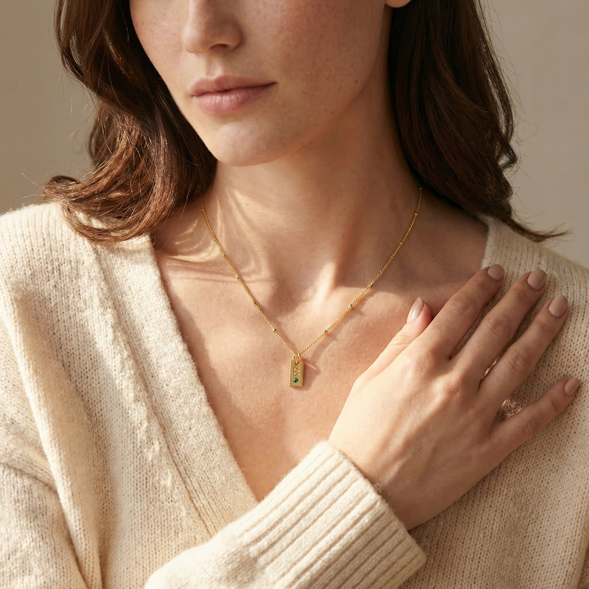 Tag Initial Necklace with Birthstone
