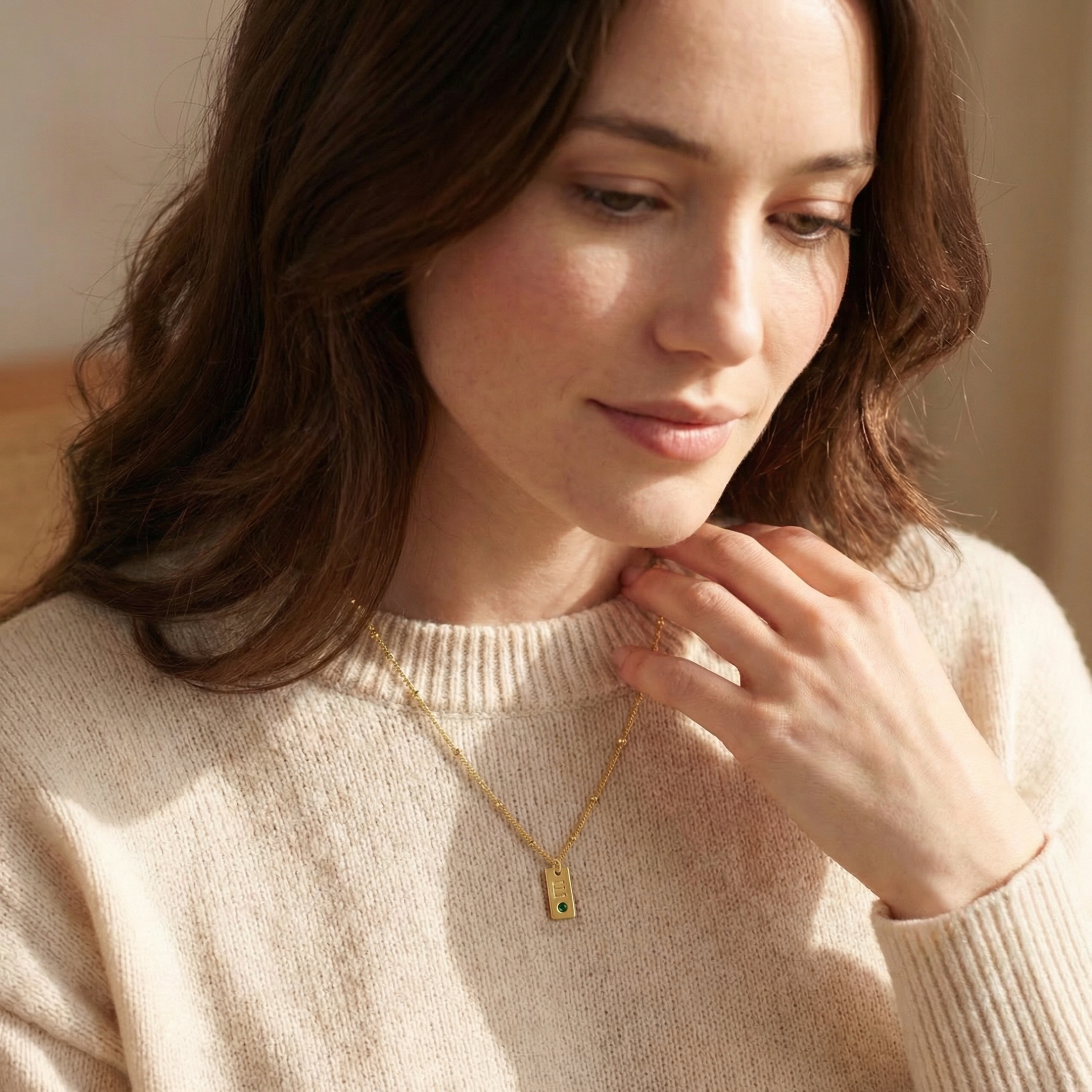 Tag Initial Necklace with Birthstone