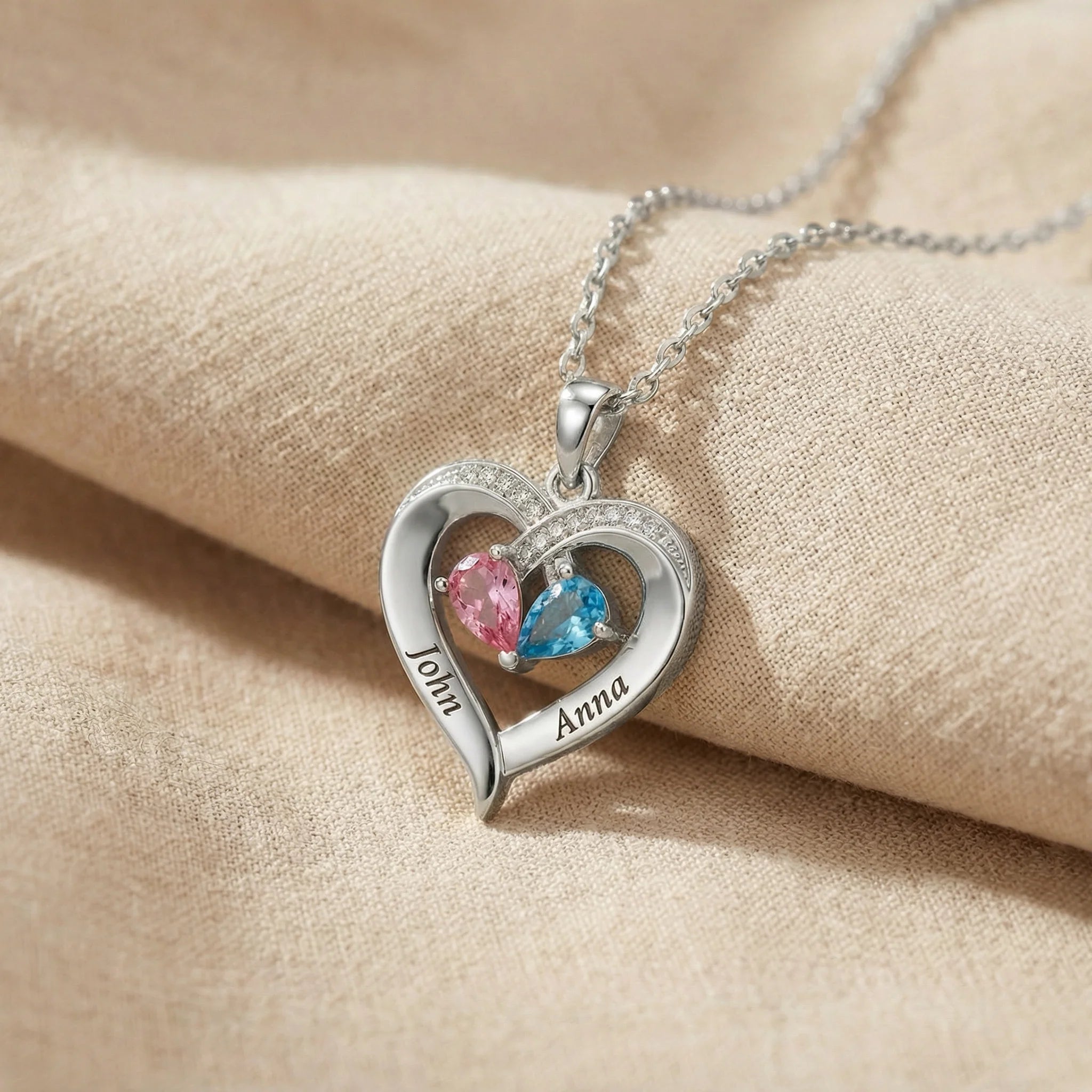 To My Wife - Engraved Heart Necklace With Birthstone