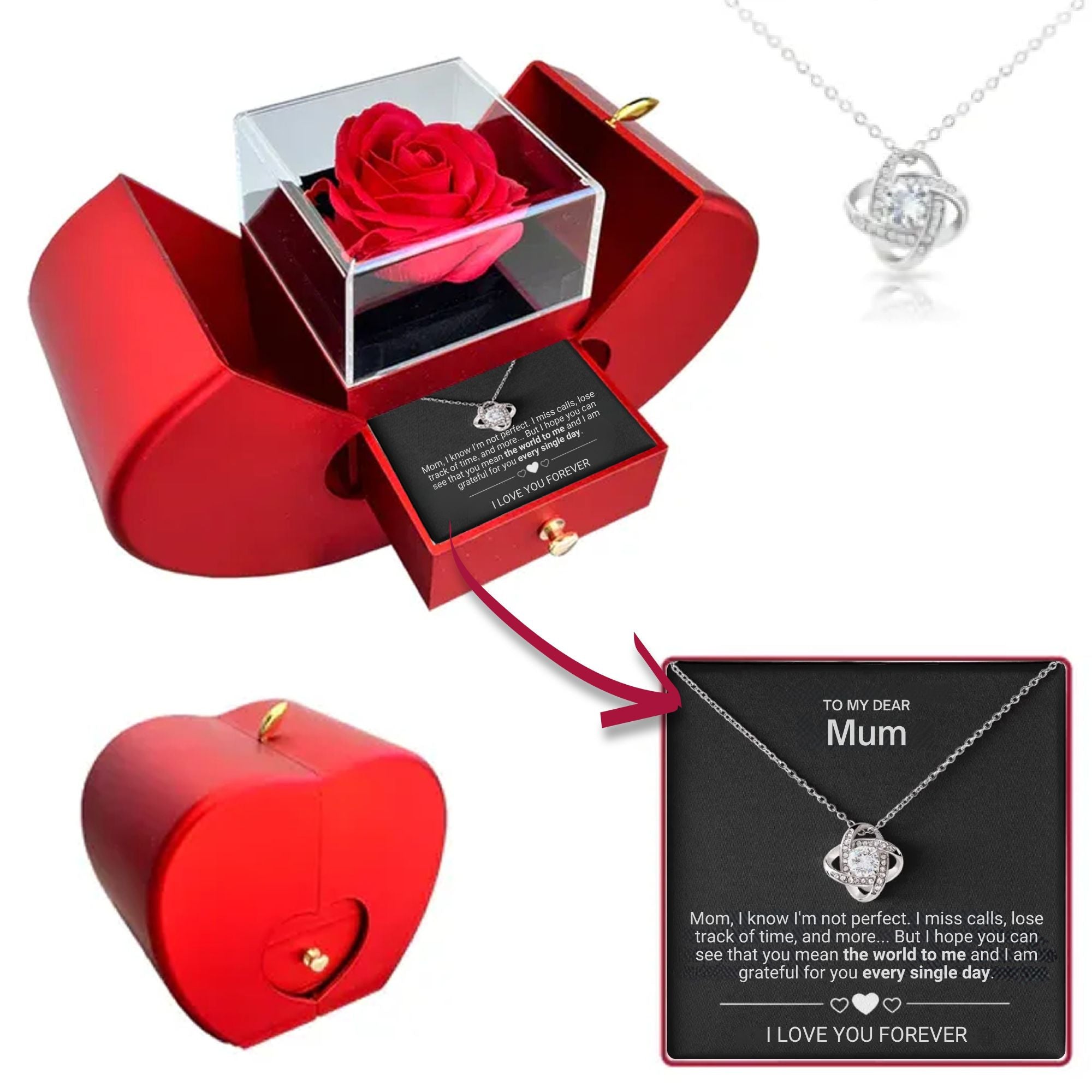 To My Mum - Eternal Rose Box - Love Knot Necklace