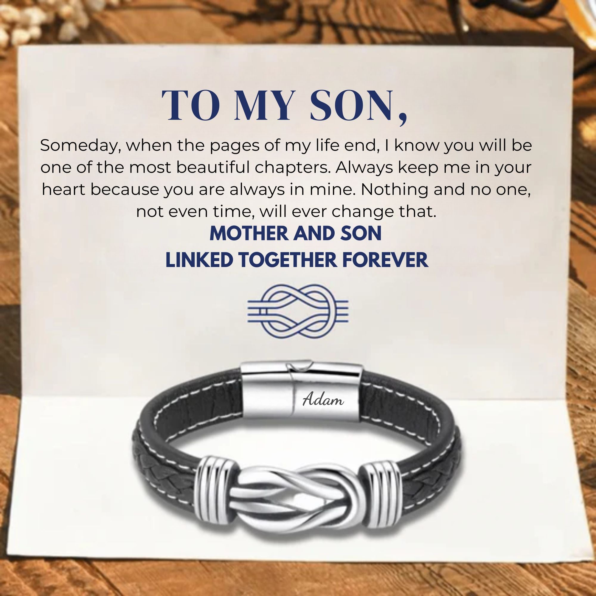 To My Son - Mother and Son Forever Connected - Personalized Infinity Bracelet