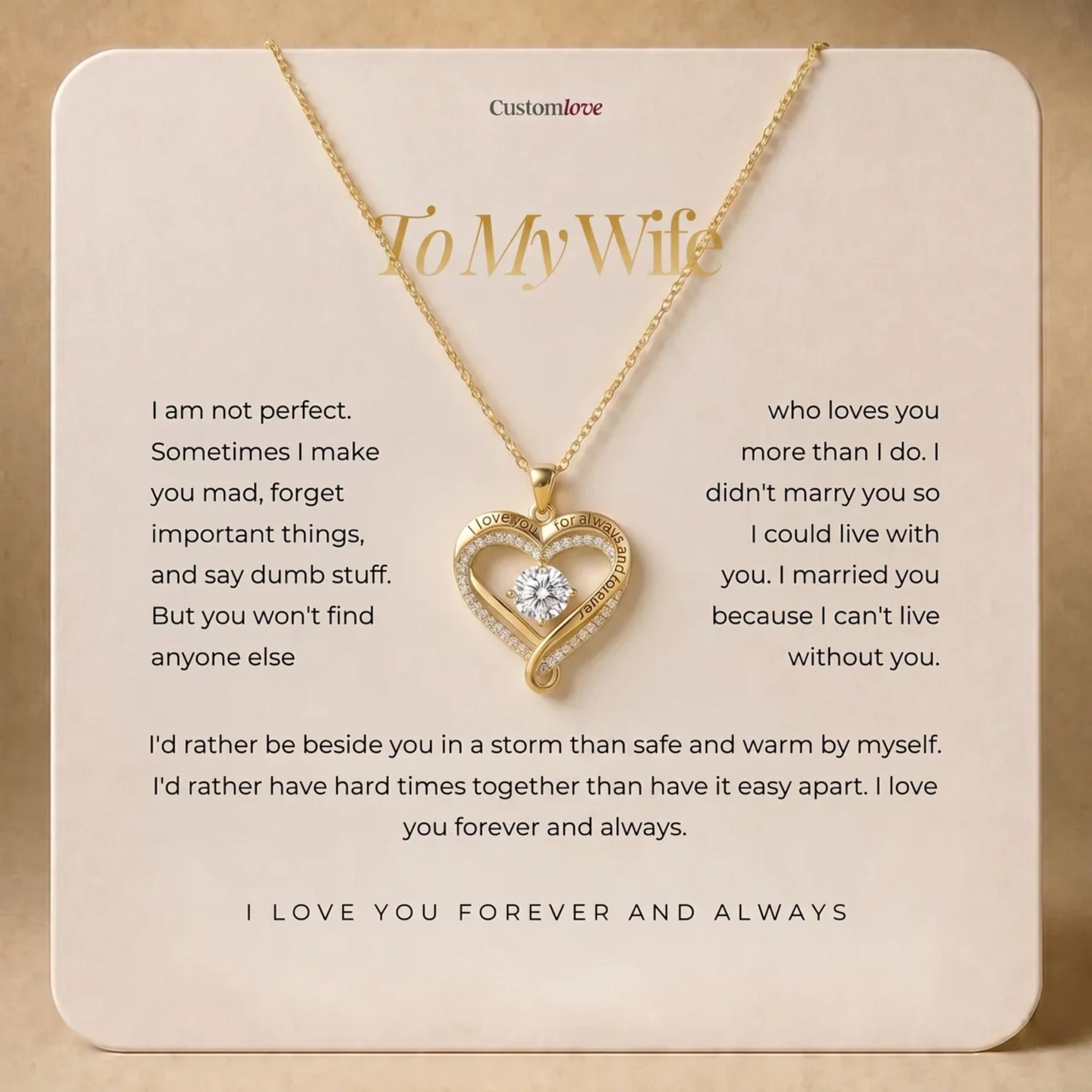 To My Wife – Engraved Double Hearts Necklace