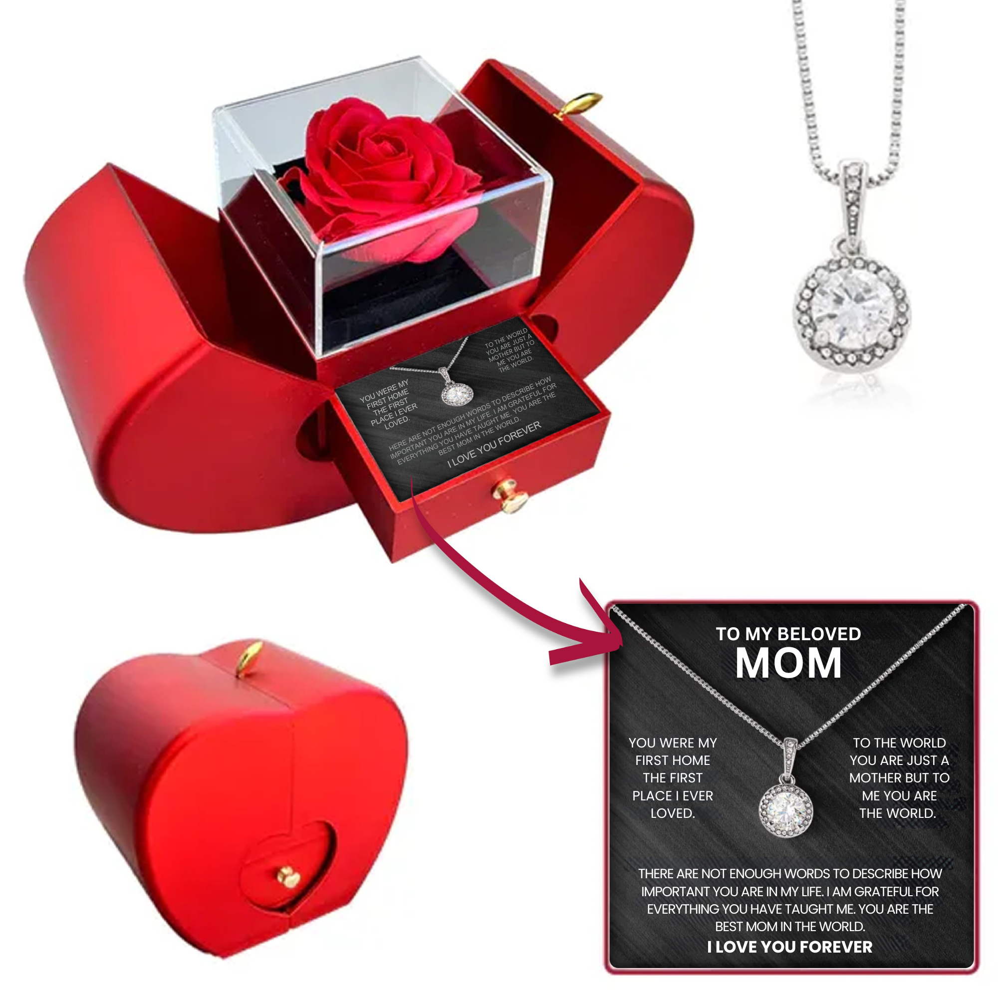 To My Mom - Eternal Rose Box - With 14k White Gold Circle Necklace & Real Rose