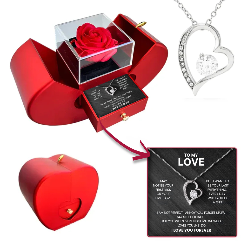 Eternal Rose Box - To My Love - With Heart Necklace & Real Rose