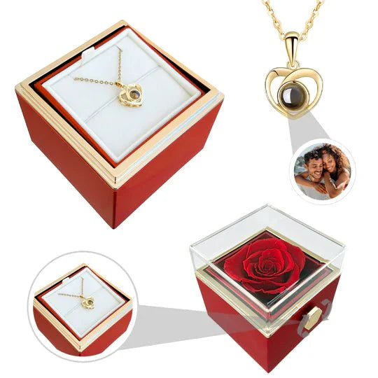 Eeuwige Rozen Doos - Met Foto Projectie Hart Ketting en Echte Roos - CustomLove.nl