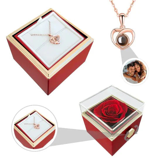 Eeuwige Rozen Doos - Met Foto Projectie Hart Ketting en Echte Roos - CustomLove.nl