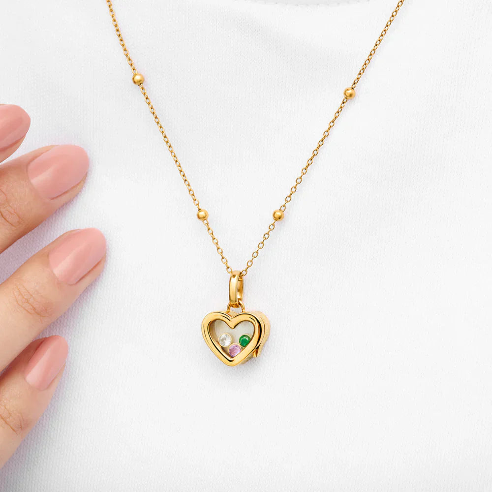 Heart Necklace With Birthstones Inside