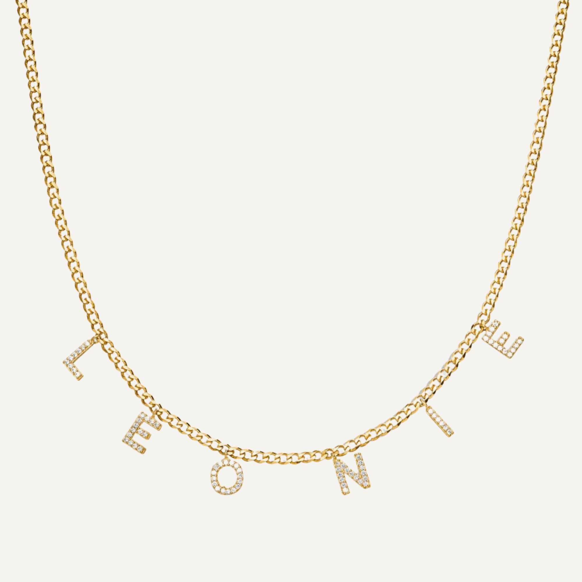 Personalized Zircon Letter Necklace - Cuban Chain Style