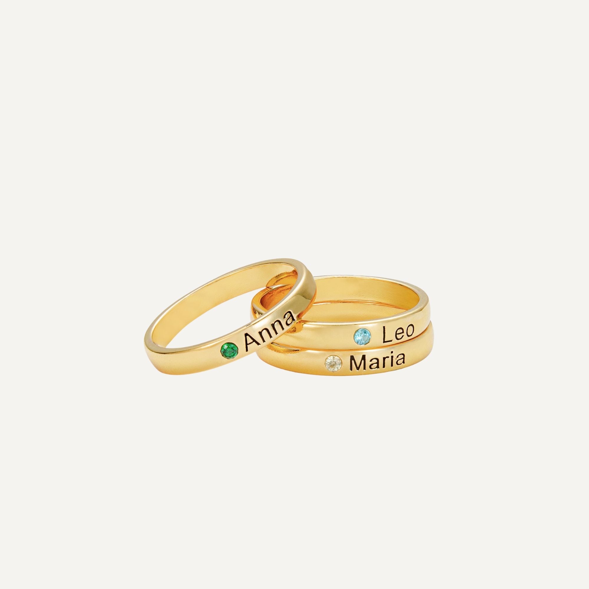 Stackable Engraved Name Rings with Birthstone