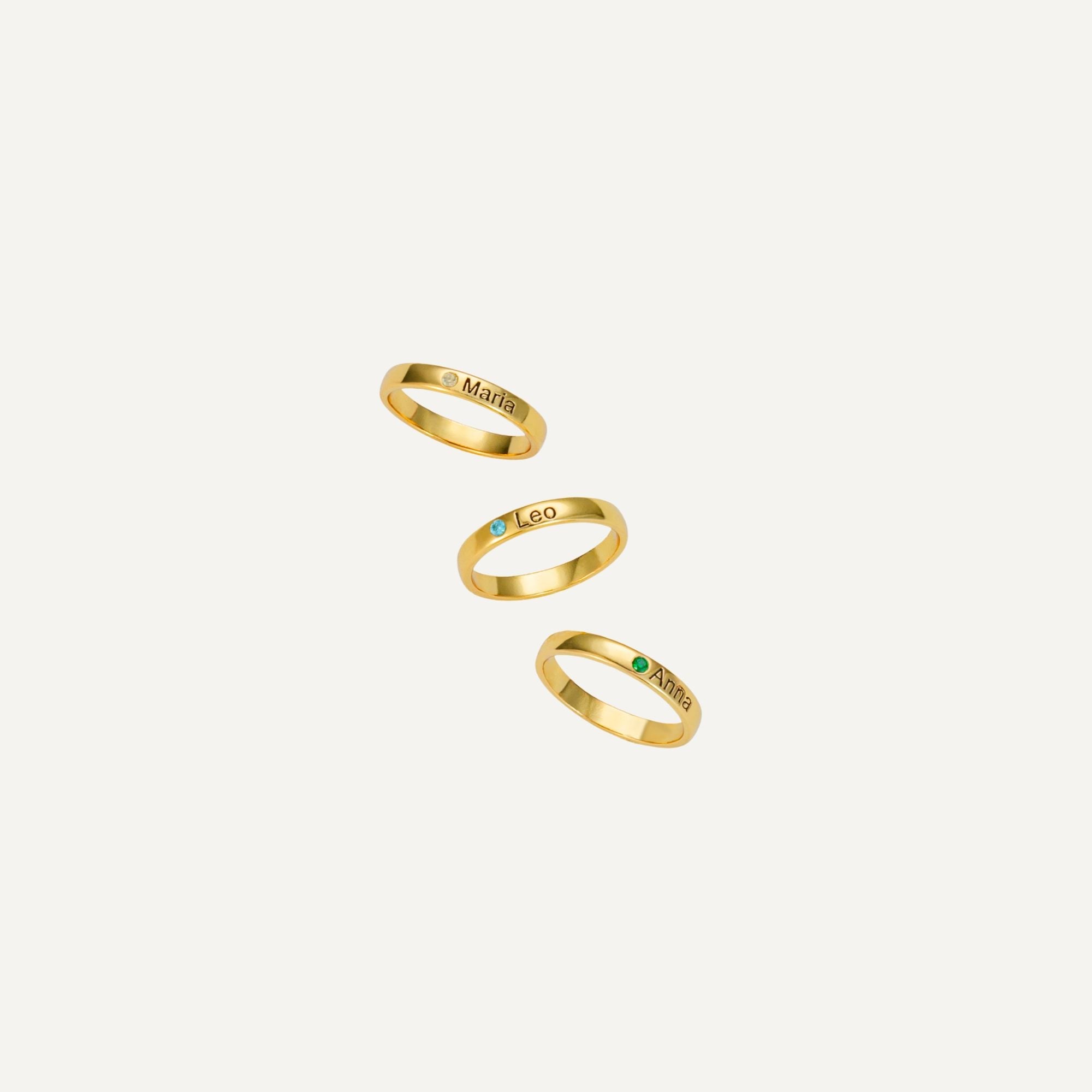 Stackable Engraved Name Rings with Birthstone