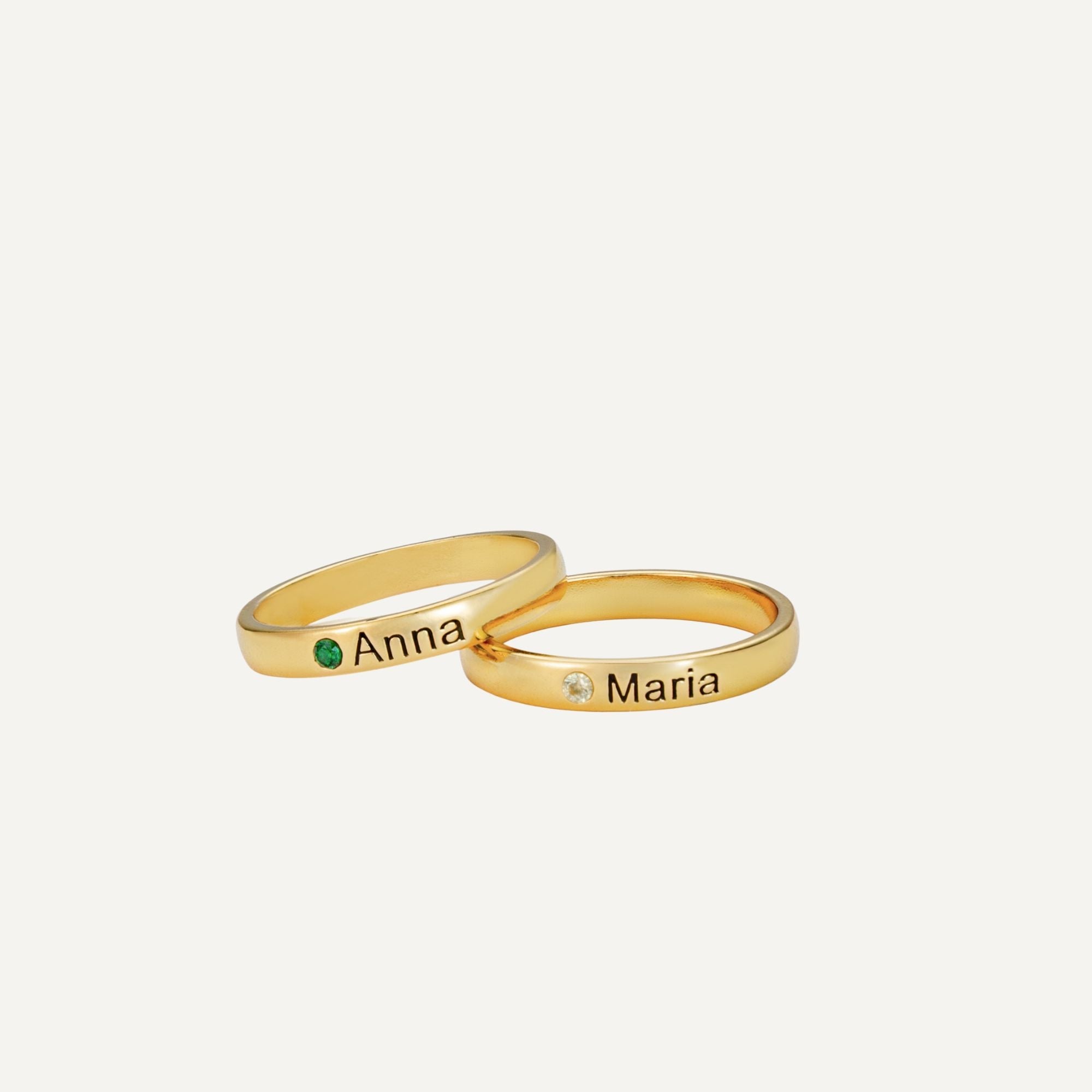 Stackable Engraved Name Rings with Birthstone