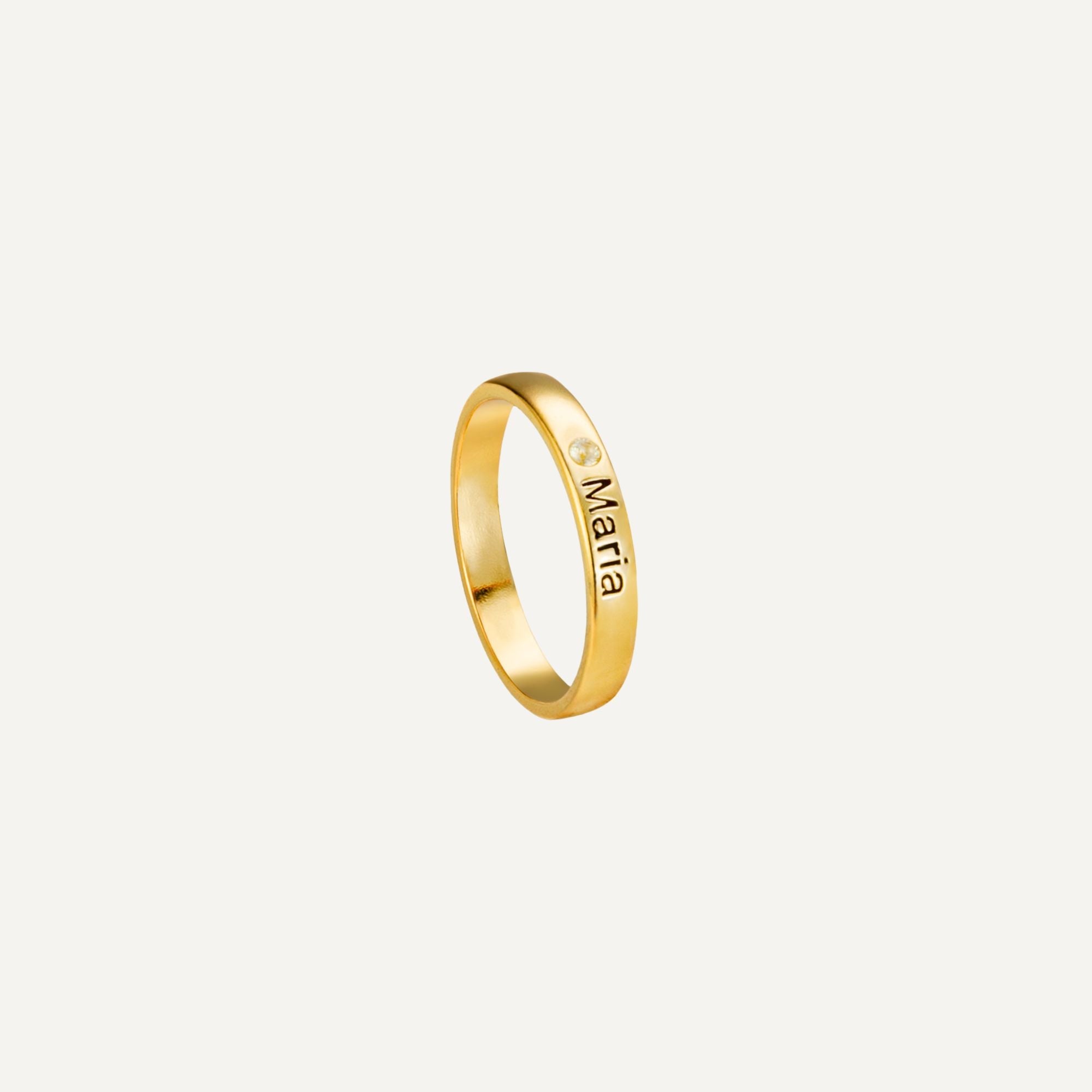Stackable Engraved Name Rings with Birthstone