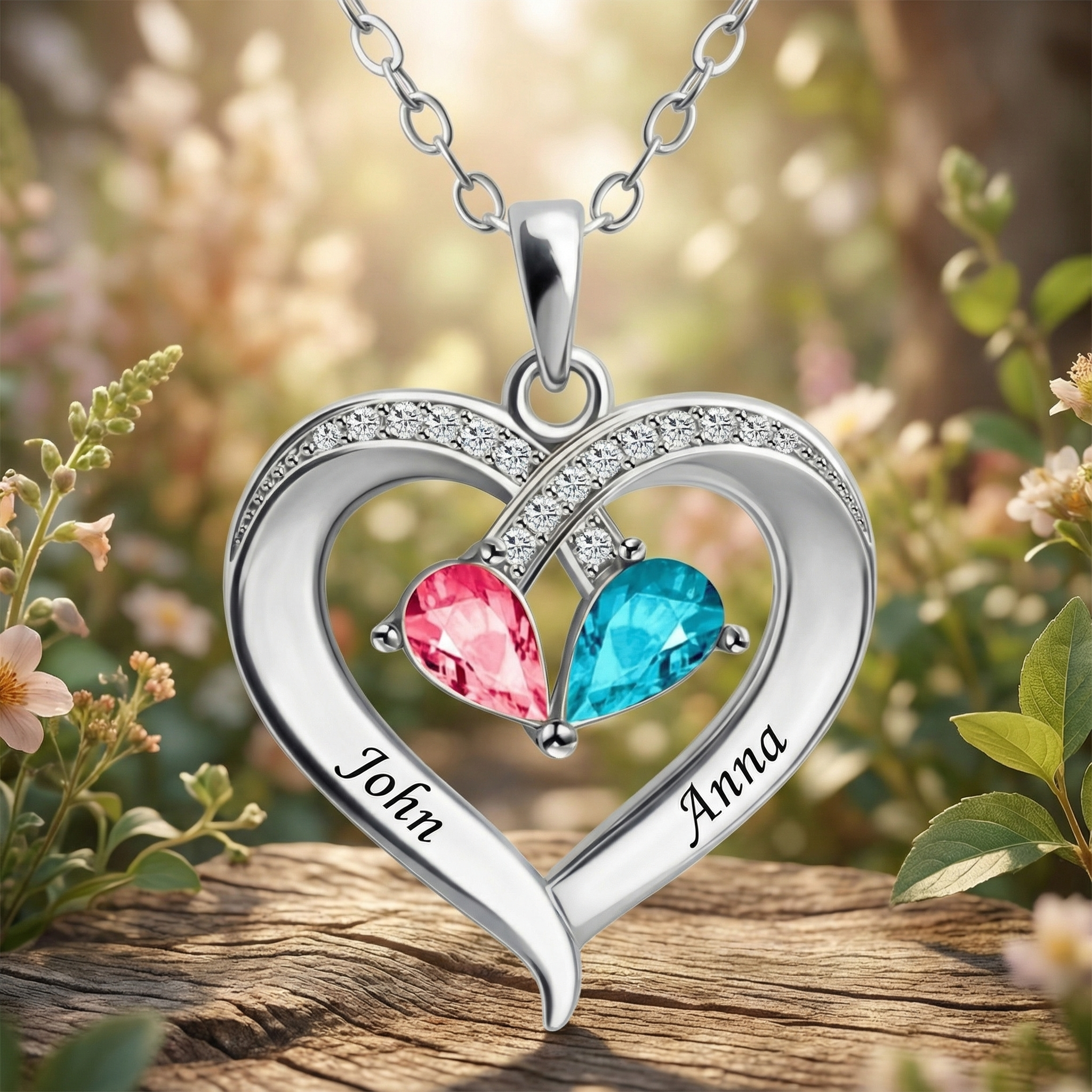 To My Wife - Birthstone Heart Necklace